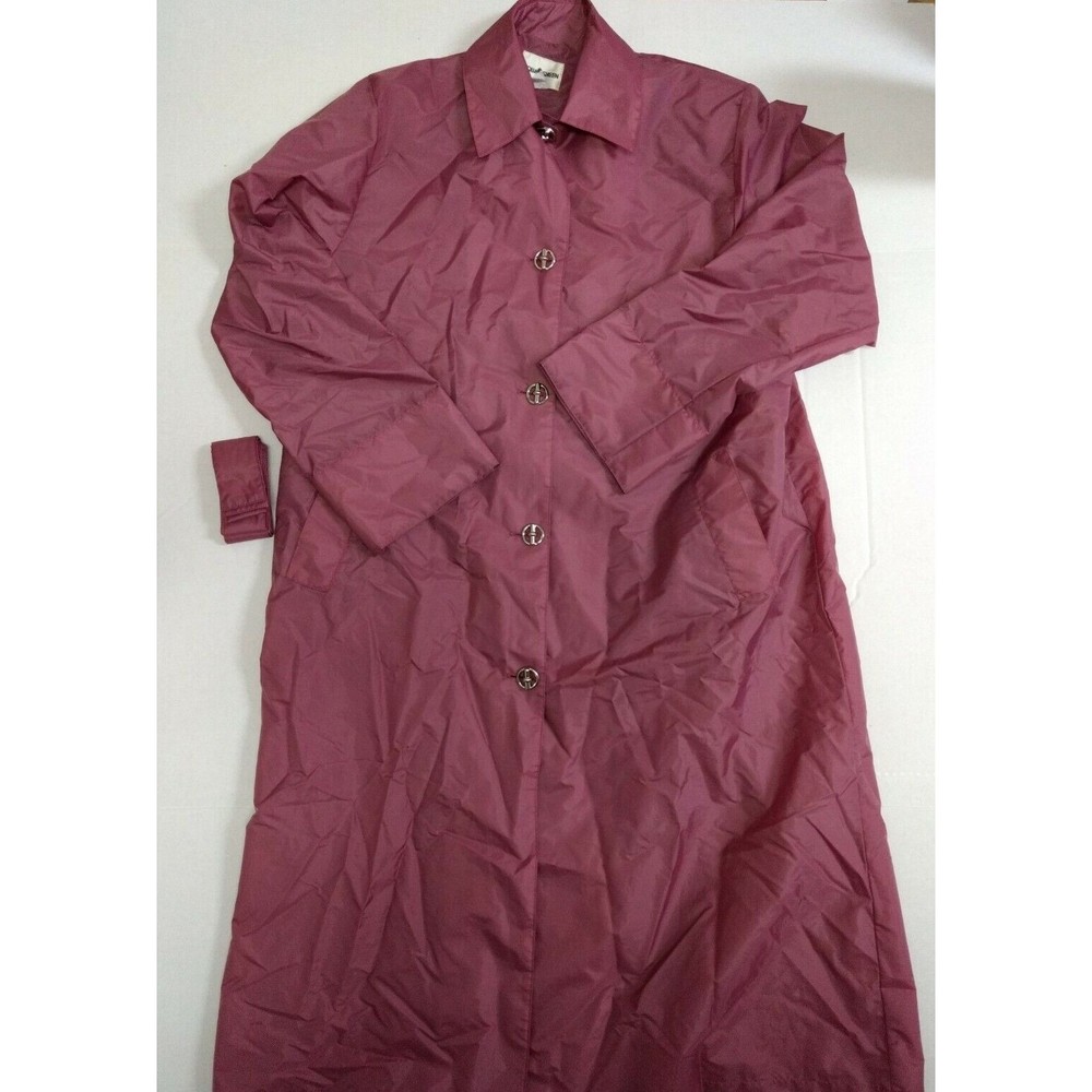 Vintage Aqua Sheen SZ M Raincoat Jacket Dusty Rose Long Sleeve Belted Button Up